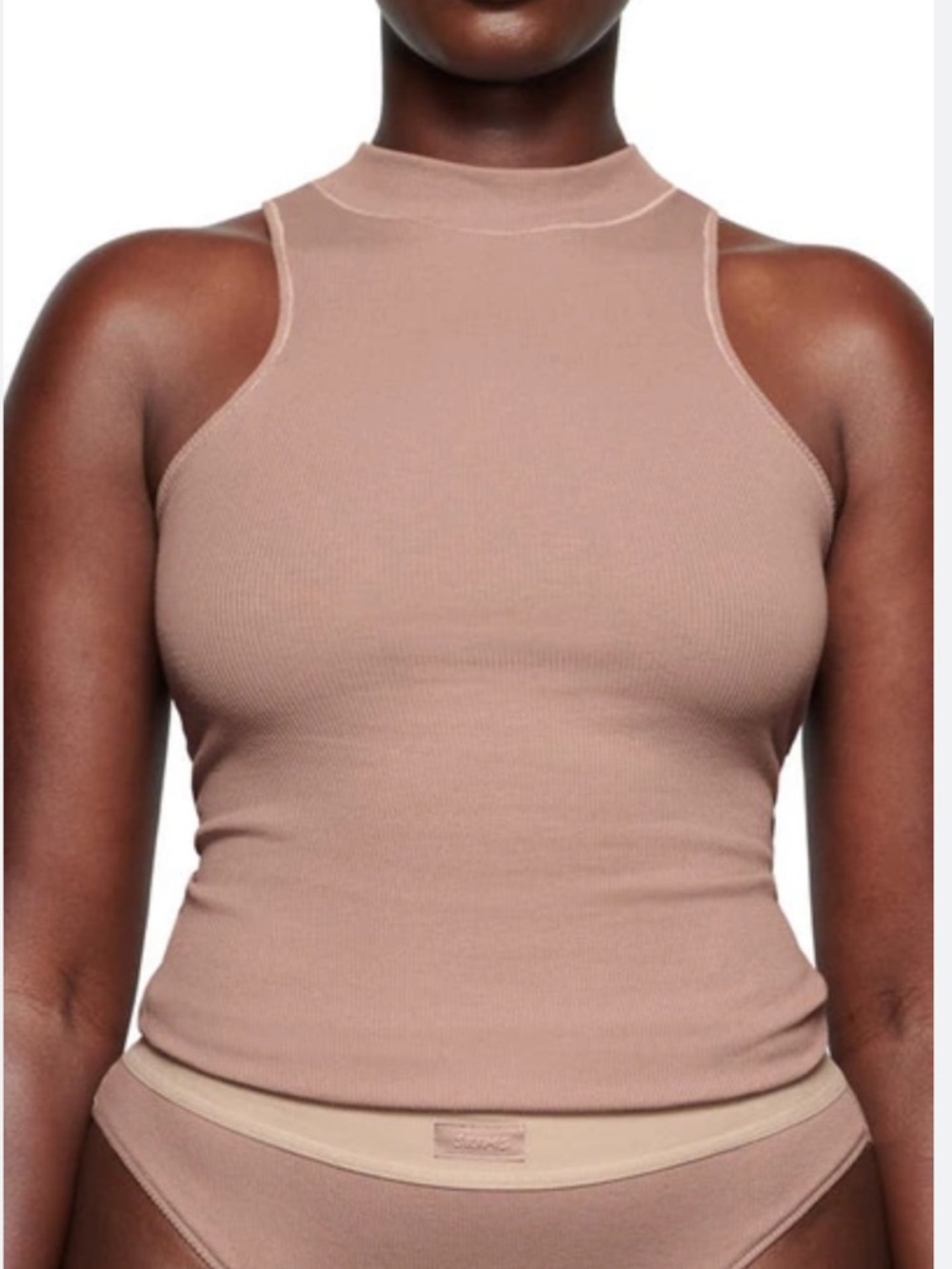 SKIMS Cotton Rib Mock Neck Tank Top - Umber, Size M
